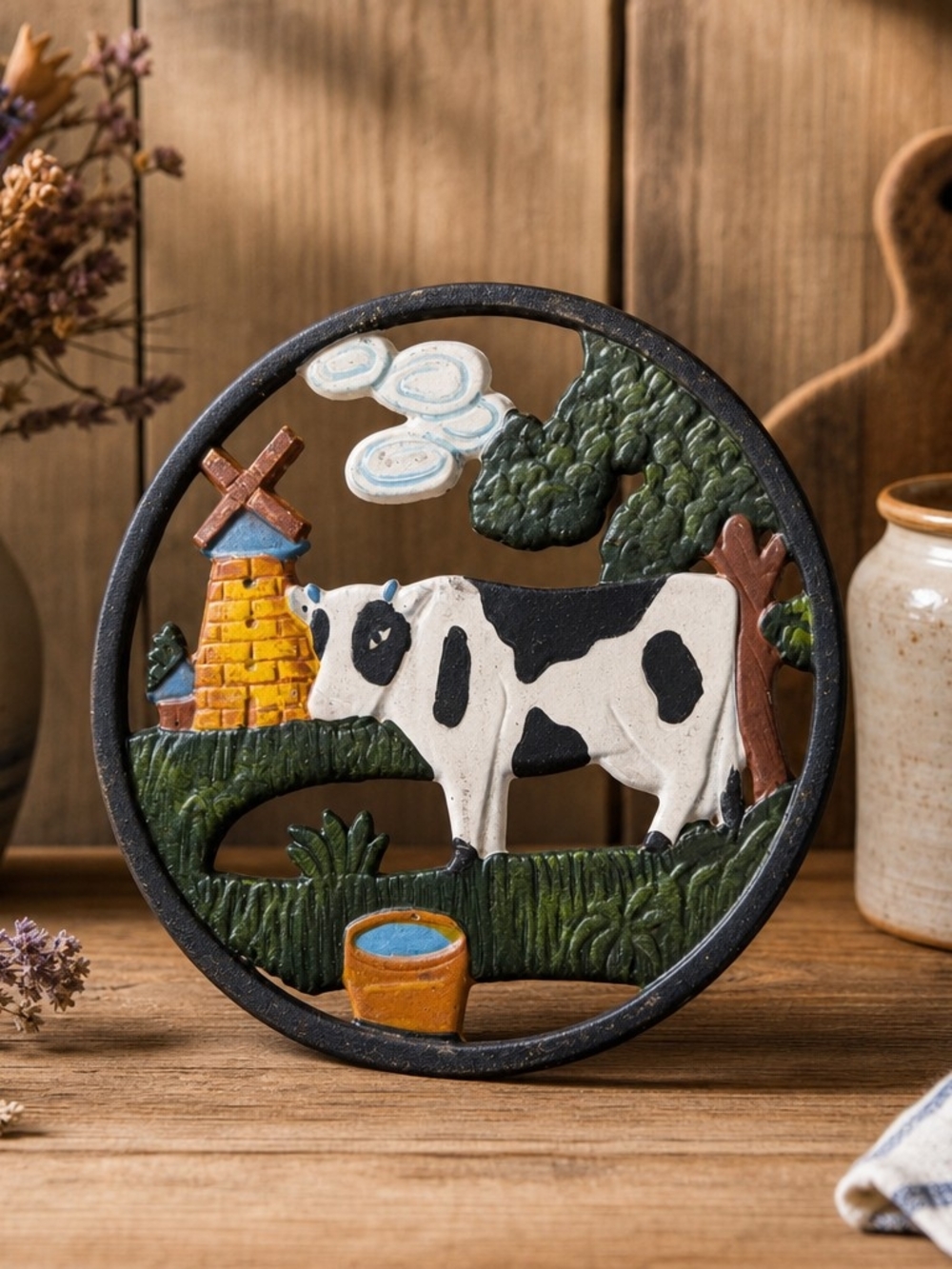 Vintage Cast Iron Cow Trivet – Farmhouse Cow Kitchen Decor